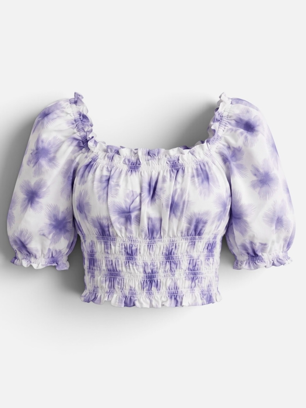Levi’s Smocked Lavender Floral Puff Sleeve Crop Top